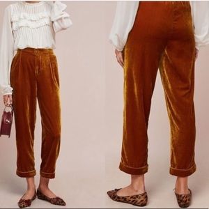 Anthropologie Cuffed Velvet Trousers in Gold